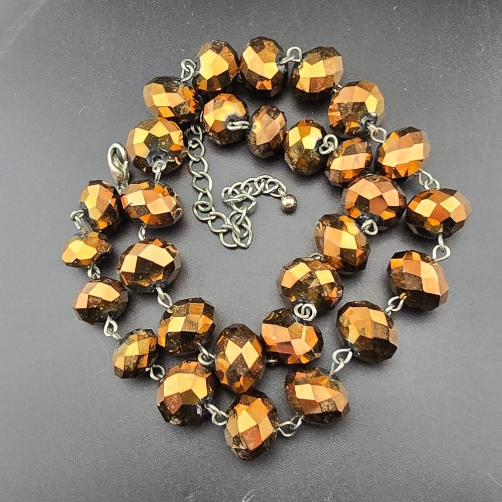 Gold-Tone Glass Faceted Bead Statement Necklace  Adjustable Chain Vintage - Picture 6 of 6